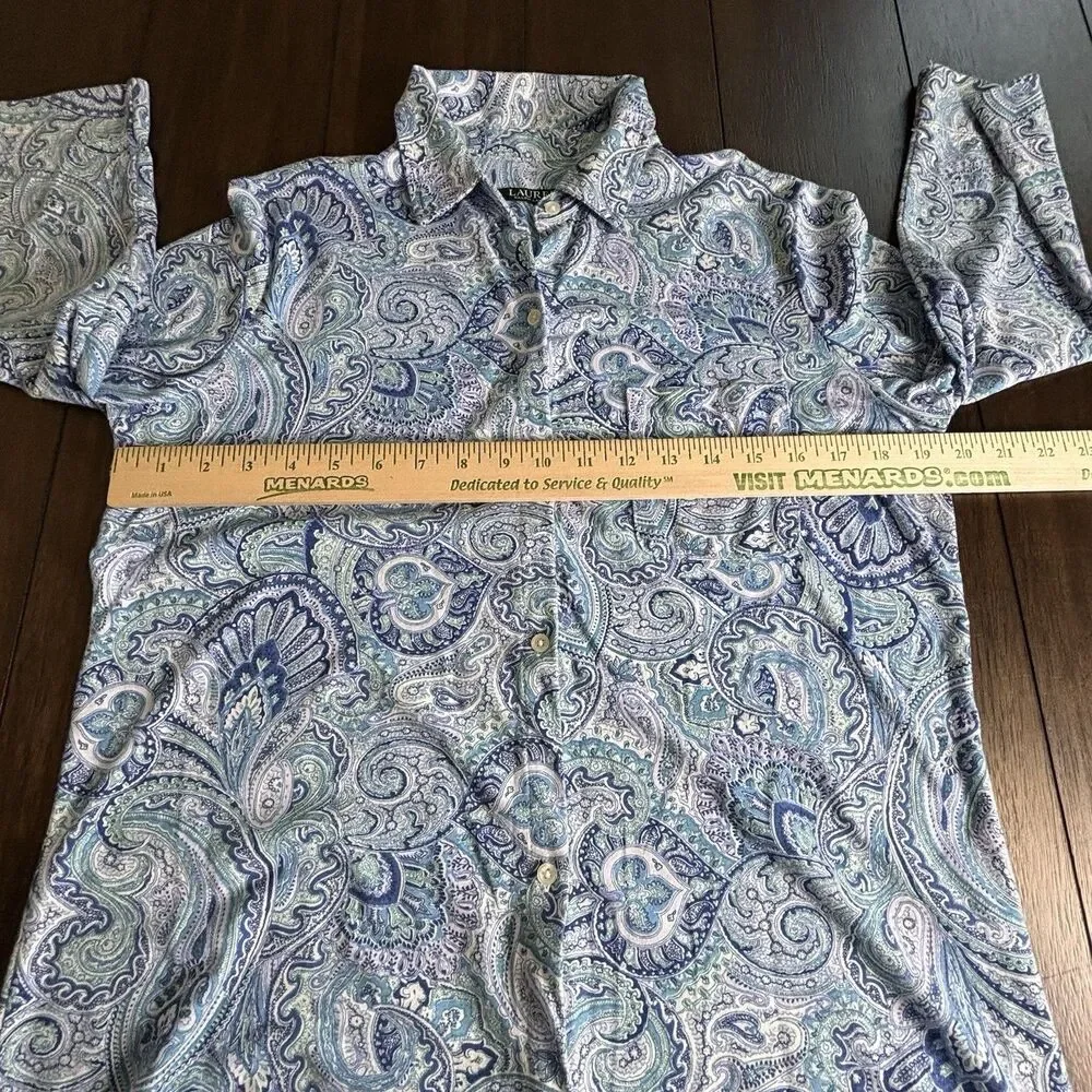 Lauren Ralph Lauren Sleepshirt Womens S Blue Knit Embroidered Button Sleepwear